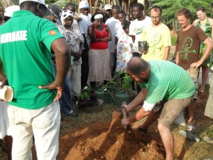 Aviram giving tree planting training Haiti