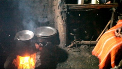 Inside a Samburu house - Cooking on open fires creates a lot of smoke which leads to respiritory problems
