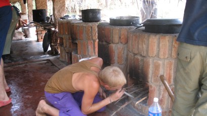 Making a fire in the rocket stove