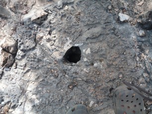 Rockbed in Haiti, clay seed balls dropped in the holes